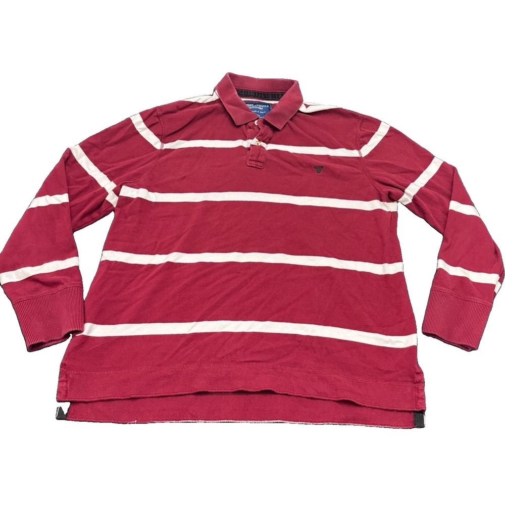 American Eagle Rugby Polo Shirt Mens XXL White Red Striped Long Sleeve Y2K
